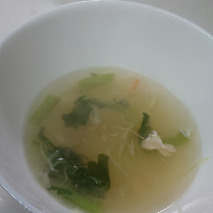 カット野菜と菜の花☆鶏肉の中華スープ